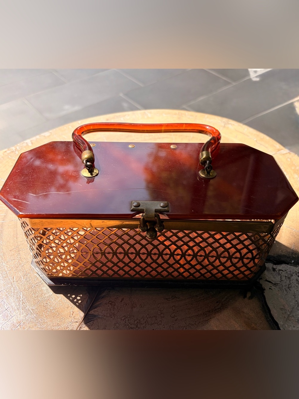 Classic Amber Acrylic Top-Handle Box Bag